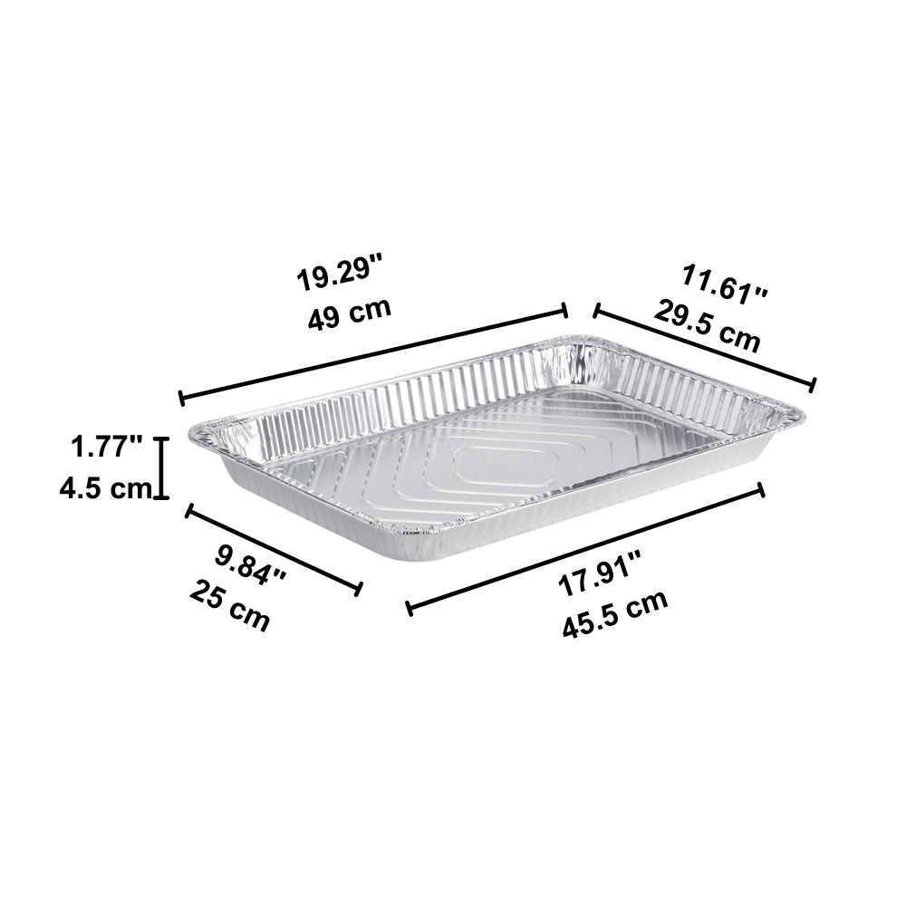 S525-S | Table à vapeur pleine grandeur, récipient rectangulaire peu profond en papier d'aluminium (base uniquement) - 50 pièces