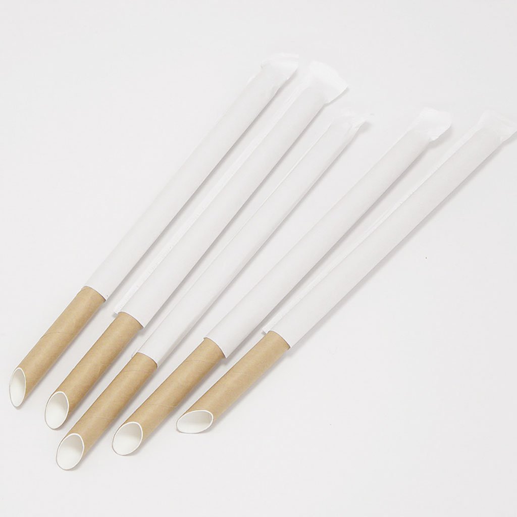 12x230mm diagonal cut kraft paper straws, eco-friendly biodegradable straws for bubble tea - individually wrapped bulk pack