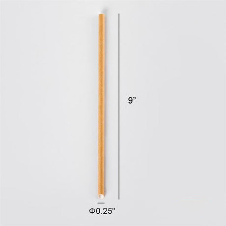 Size specifications for 6x230mm diagonal cut kraft paper straw showing dimensions and individually wrapped packaging
