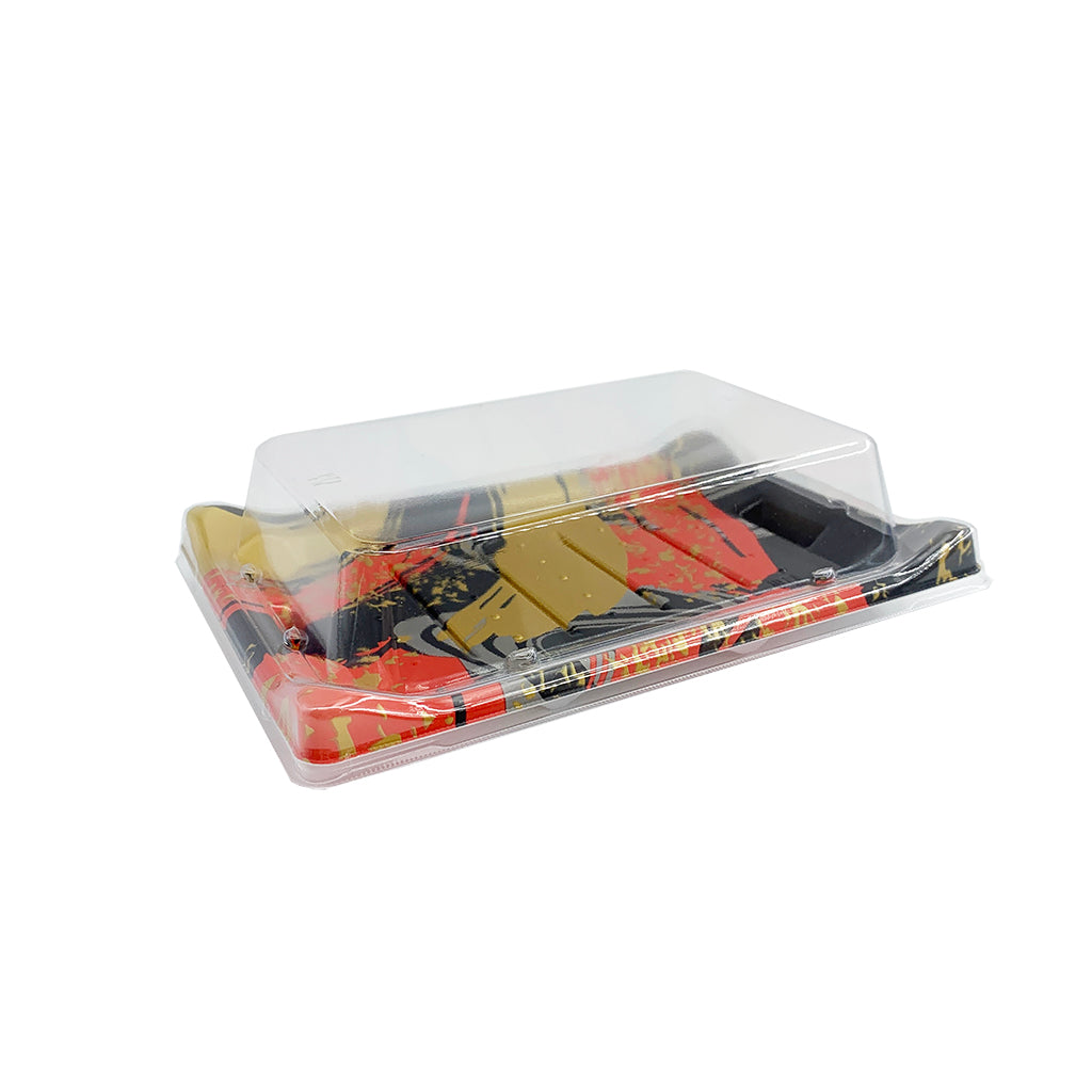 WL-B05 | Golden Red Sushi Tray W/ Clear Lid | 8x5.6x1.5"