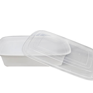 Plastic To-Go Containers And Lids - Rectangle - White With Clear Lid - 38oz.  - 100 Count Box