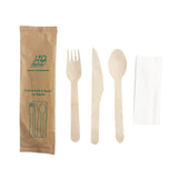 Individually Paper Wrapped Wooden Tableware Set | Knife/Fork/Spoon/Napkin