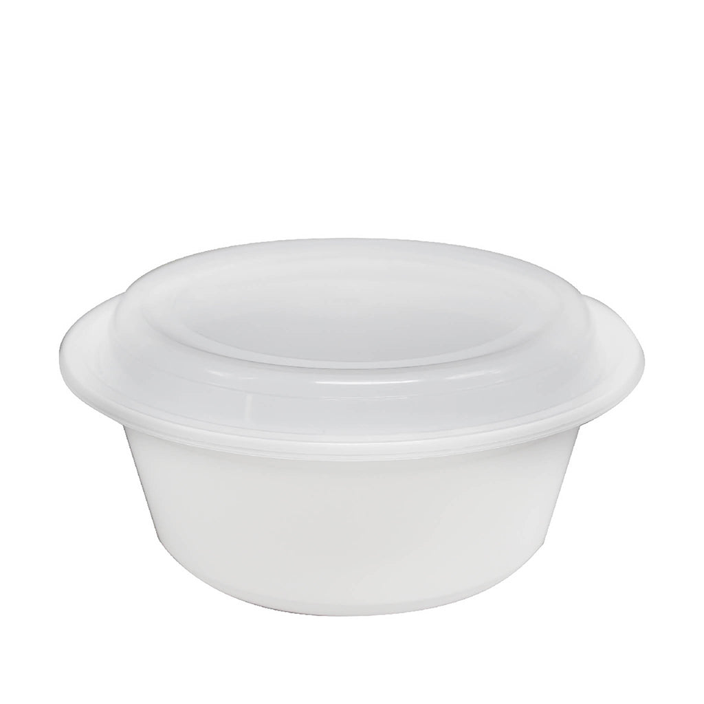 RO-42/40 Base | HD 40oz Microwaveable PP White Round Container (Base Only) - with lid